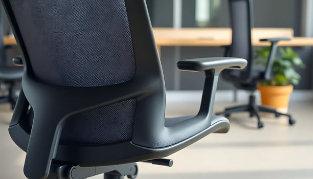 black office chair sitting in front of a wooden table photo
