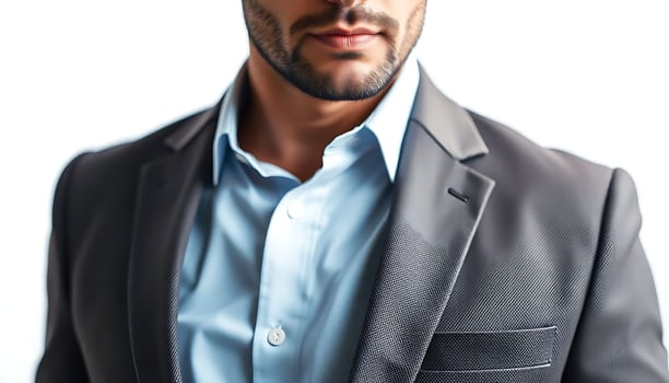 man in a blue shirt and black jacket photo