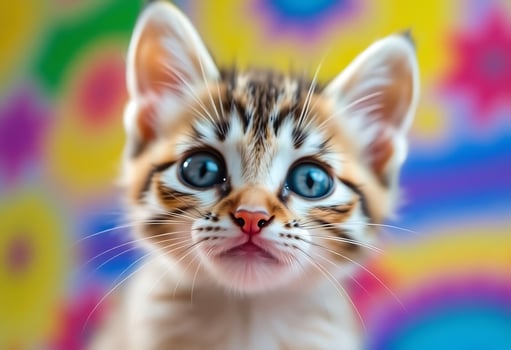 small kitten with blue eyes looking at the camera photo