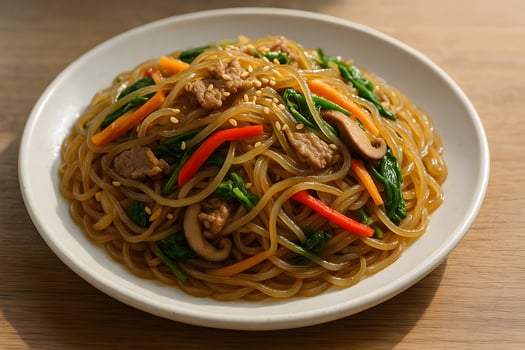 Delicious stir-fried noodles kitchen table food dish cozy environment close-up view culinary background photo