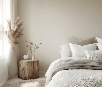 Neutral tones bedroom interior design. photo