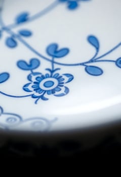 close up of a blue and white plate photo