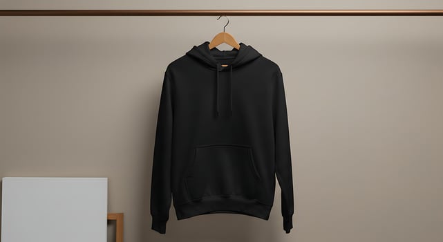 Black Hoodie Hanging Mockup Apparel Template on Hanger photo