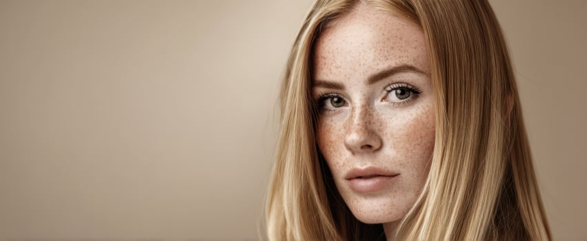 The Stunning Portrait of a Young Woman with Freckles and Long Hair photo