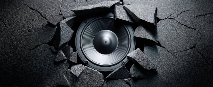 The Speaker Breaking Through a Cracked Wall with Power and Style photo