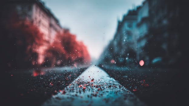 Rainy City Street Close Up Red And Blue Tones photo