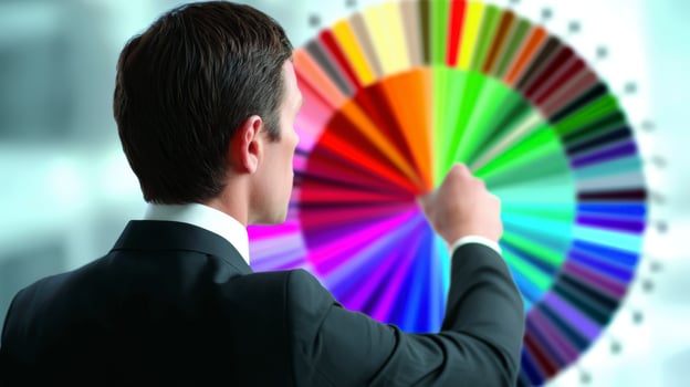 Person Selecting Colors From A Vibrant Color Circle Infographic photo