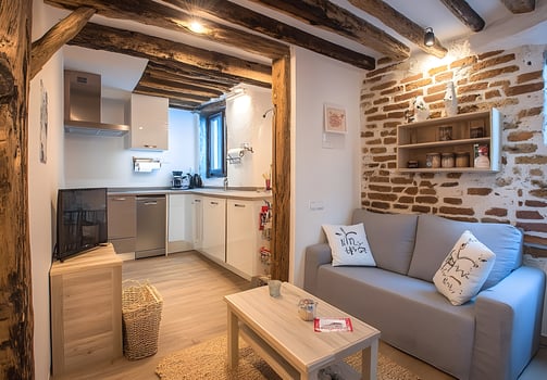 Cozy, rustic interior design of a small apartment. photo