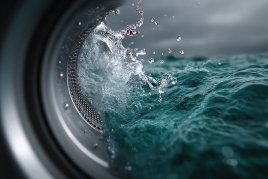 Water splashing out of a washing machine during the spin cycle at home photo