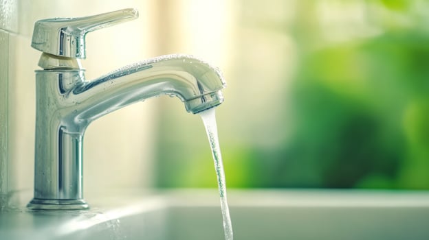 A dripping faucet under soft light highlights the importance of water conservation and eco-awareness, Earth Day concept photo
