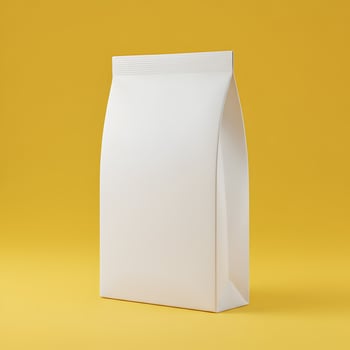 Minimalist white packaging mockup on a warm yellow background evoking simplicity photo