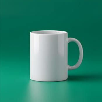 Elegant white mug presentation against a vibrant and fresh green background photo