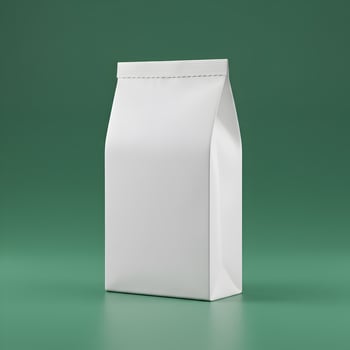 Minimalist white paper bag mockup against a solid green backdrop showcasing packaging potential photo