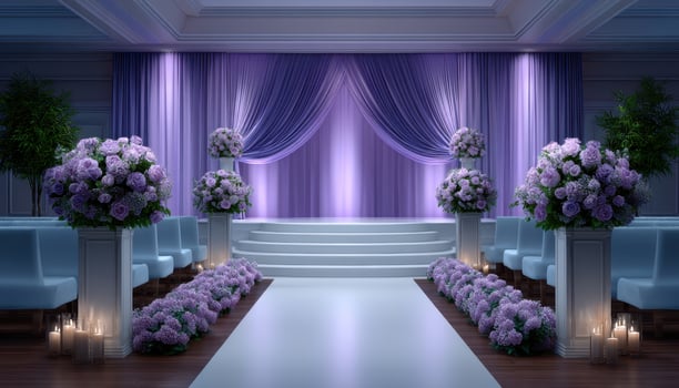 Elegant night wedding ceremony setup with clean lighting indoor venue romantic atmosphere photo