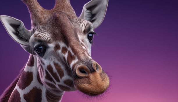 Gentle giraffe portrait in neon lighting studio setting creative photography close-up view photo