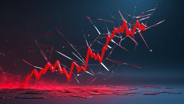 Finance growth visual representation shows upward trend with breakage effect illustrating market volatility photo