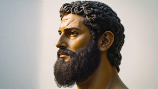 Realistic sculpture of a male figure with curly hair and beard showcasing craftsmanship in light and shadow photo
