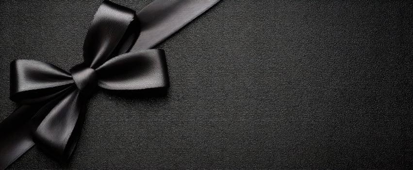 The elegant black ribbon bow on a dark textured background. photo