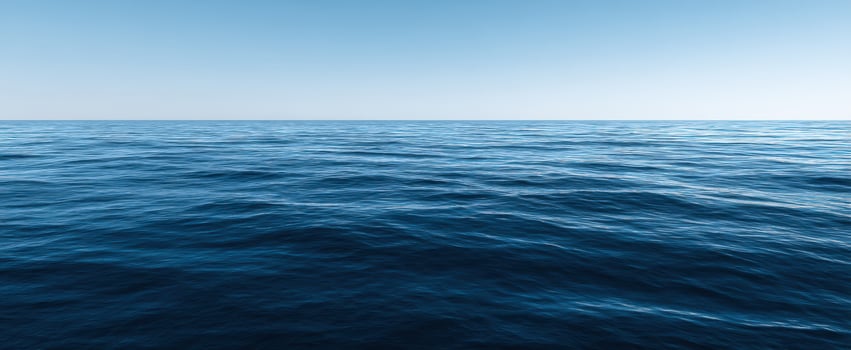 The vast ocean under a clear blue sky with gentle waves. photo