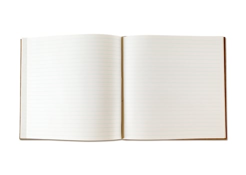 Open blank notebook isolated on white photo
