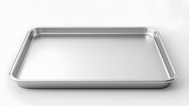 A square aluminum baking pan on a white surface photo