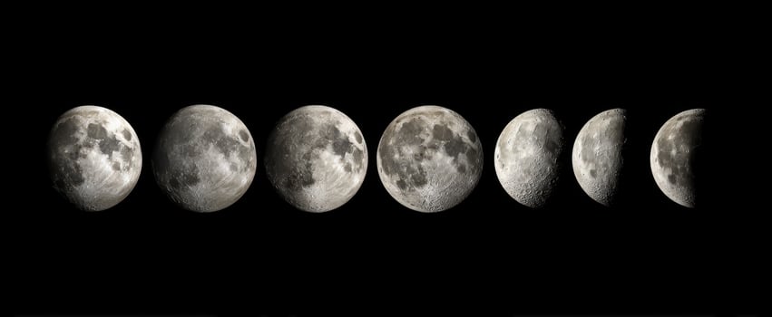 The sequence of lunar phases showcasing the majestic beauty of the moon. photo
