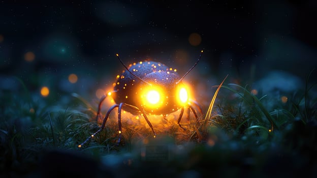 Luminous Insect Creature in Night Grassland photo