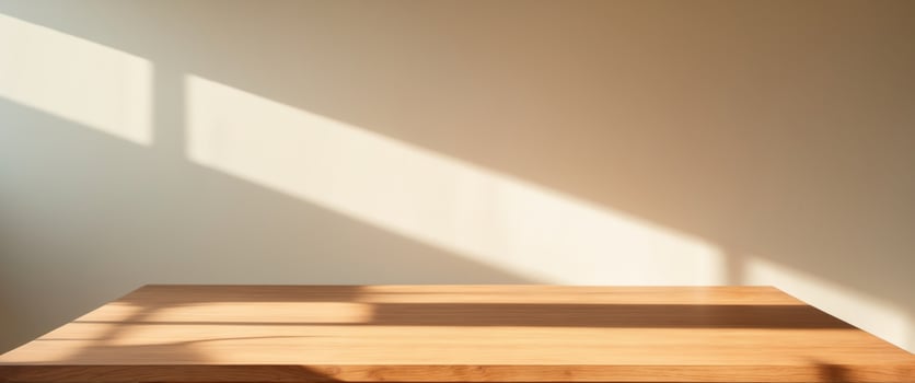 Wooden Table with Sunlight, Minimalist Interior Background for Product Mockups. photo
