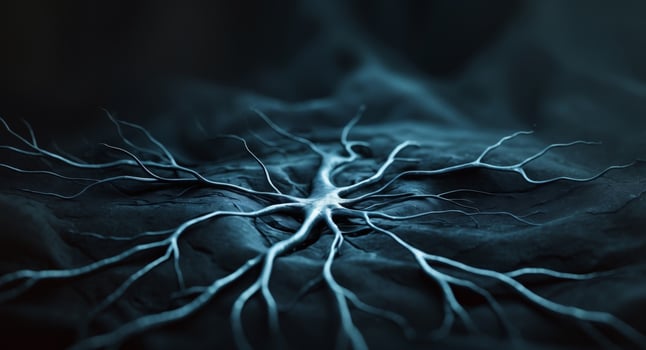 Neural Network Abstract, Dark Blue Tones, Complex System Visualization, Connectivity. photo