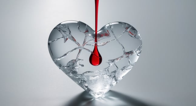 Broken heart with red liquid dripping from it photo