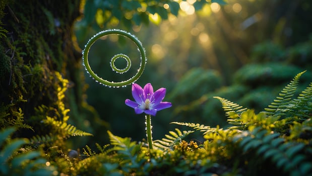 Purple Flower Bloom with Spiral Vine in Forest Sunlight Scene photo