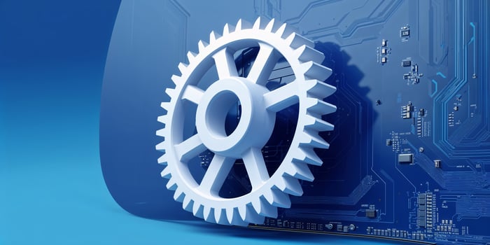 Modern gear technology showcases innovative design against electronic circuit backdrop in blue tones photo