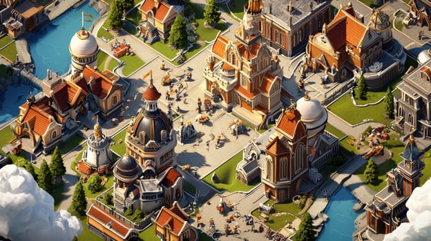 An animated city with buildings and trees photo