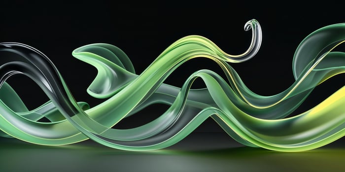 Digital abstract art featuring flowing green and black shapes against a dark background, showcasing motion and fluidity in a creative design photo