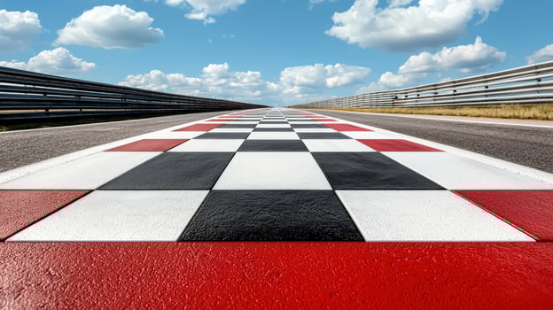 A road with a checkered red and white checkered floor photo