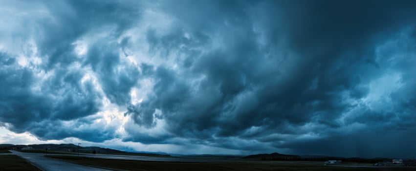 The Dramatic Blue Clouds Over a Calm Rural Landscape photo