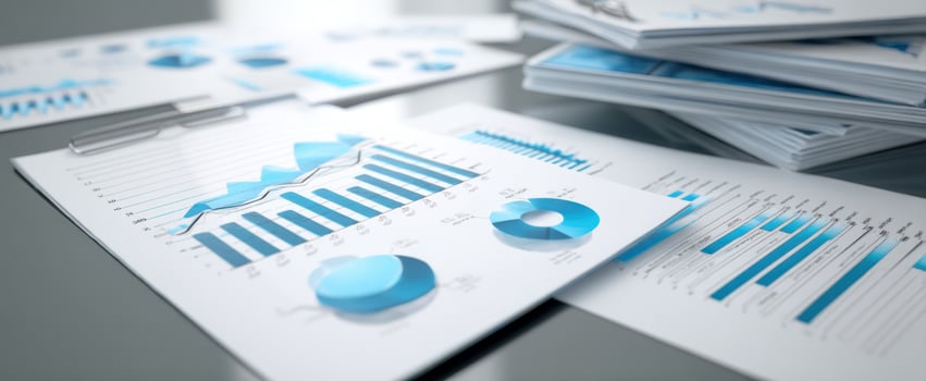 The collection of detailed business data reports and analytical charts. photo
