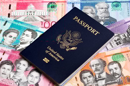 American passport on Dominican Peso photo