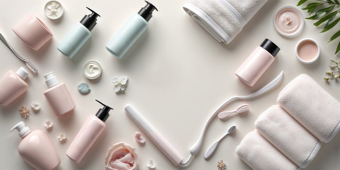 Spa essentials laid out on a neutral surface for relaxation and self-care activities photo