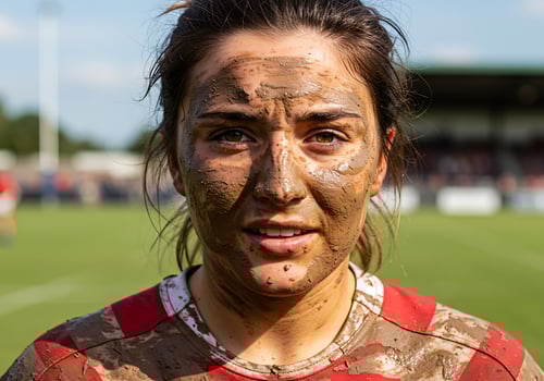 A woman with mud on her face photo