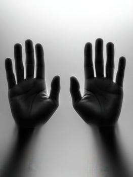 Hands reaching out with a blurred background in a minimalistic style photo