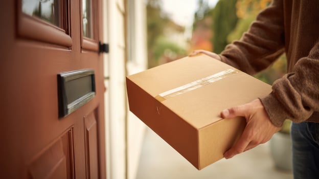 Package delivered to the wrong house by mistake, causing confusion among neighbors during daytime photo