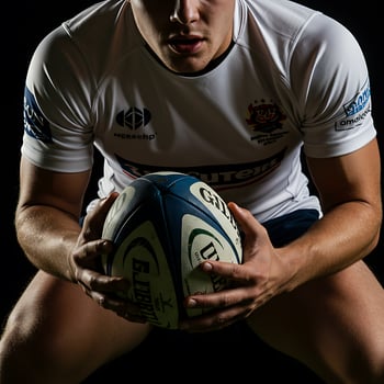 A man holding a rugby ball in his hands photo