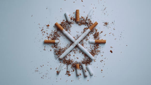 Broken Cigarettes in No Smoking Symbol Anti-Tobacco and Quit Smoking Message photo