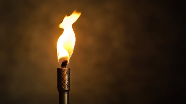 Flickering torch in evening darkness photo