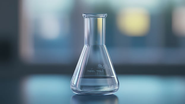 Lab equipment filled with liquid on table photo