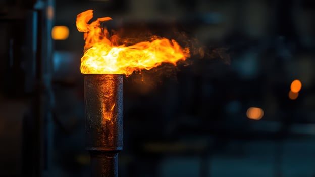 Flame bursts from workshop torch photo
