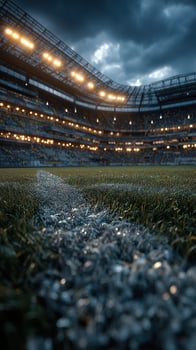 Dramatic evening at a football stadium with glowing lights and a vibrant atmosphere before a match photo