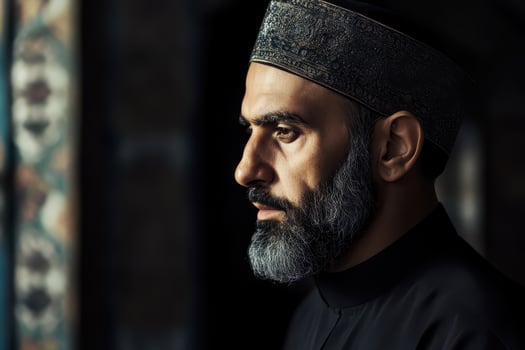 Bearded man contemplates tradition photo