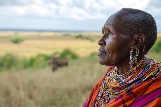 Maasai woman in savannah portrait photo
